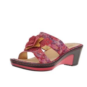 Alegria Lana Pink Floral Leather Wedge Sandals Size 39 US 9